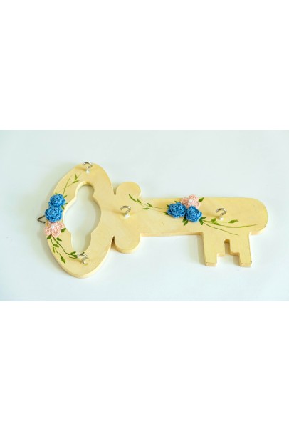 Happy Threads Key Holder With Crochet Motifs (Blue & Pink)